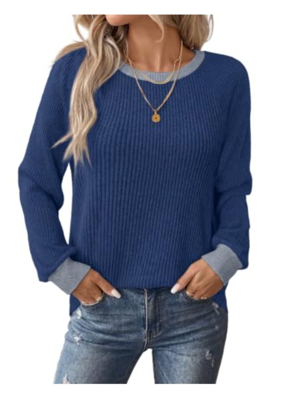 Long Sleeve Color Block Sweater for Women Fall Winter